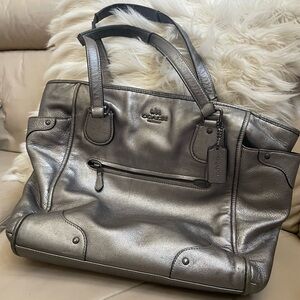 Coach Large Pewter Leather Handbag and Wallet Set